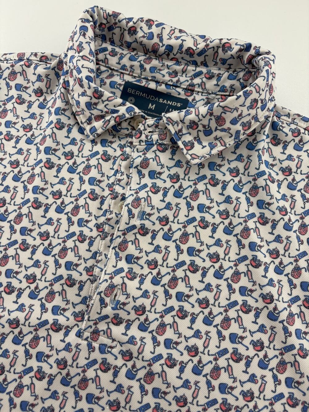 Bermuda Sands Golf Polo Men's M Cocktail Print Whispering Pines Myrtle Beach